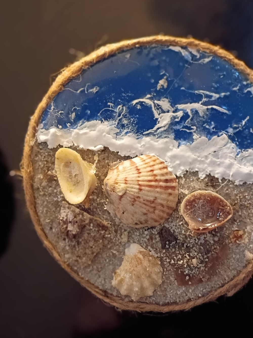 Blue & Brown Coastal Shell Beach Scene Refrigerator Magnet